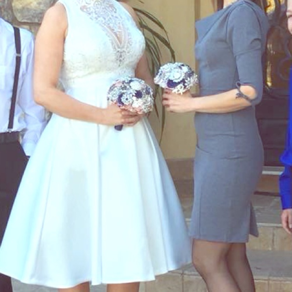 Custom Tea Length Wedding Dress With Lace Bolero
